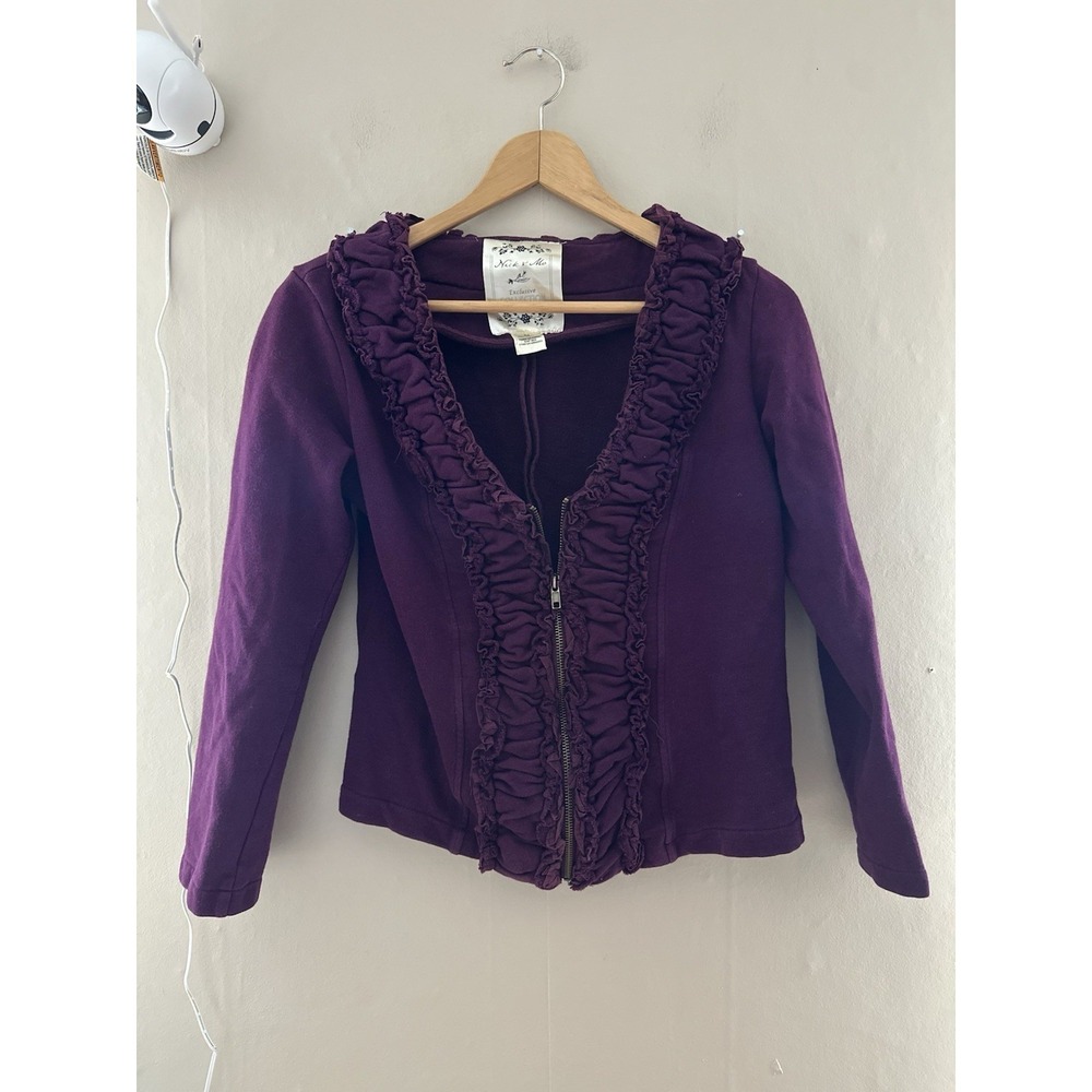 Nick & Mo‎ Y2K Womens Zip Up Jacket Size M Purple Ruffle Pheobe Fairy Whimsigoth